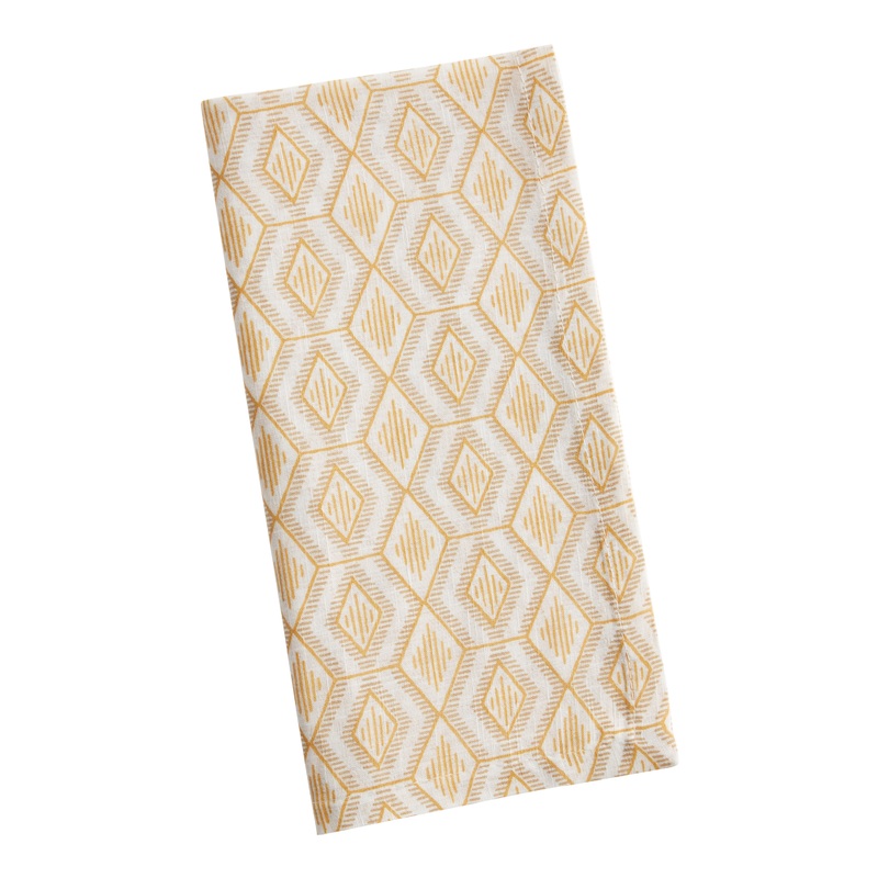 Yellow Diamond Printed Cotton Napkins Set of 4