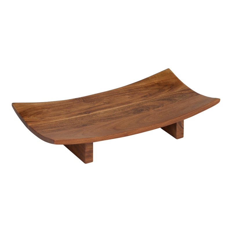 Acacia Wood Curved Pedestal Serving Tray
