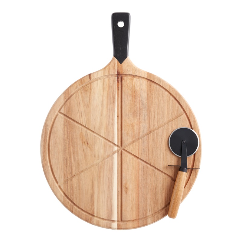 Acacia Wood Pizza Cutting Board and Pizza Cutter Set