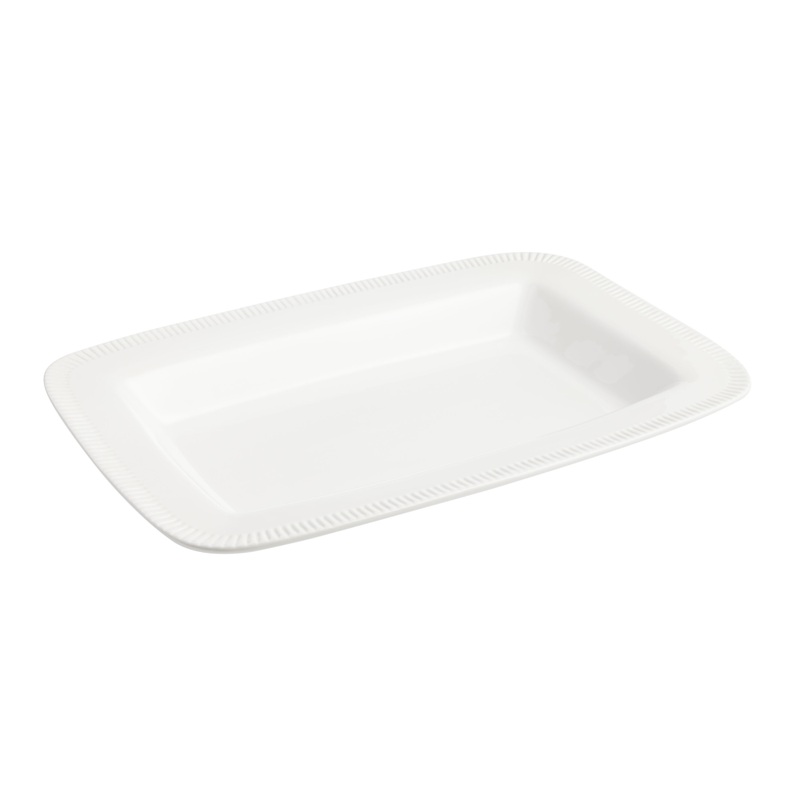 Aven Rectangular White Ribbed Rim Serving Platter