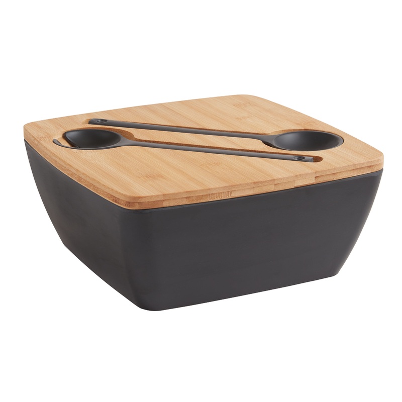 Black Bamboo Fiber Serving Bowl and Salad Servers Set