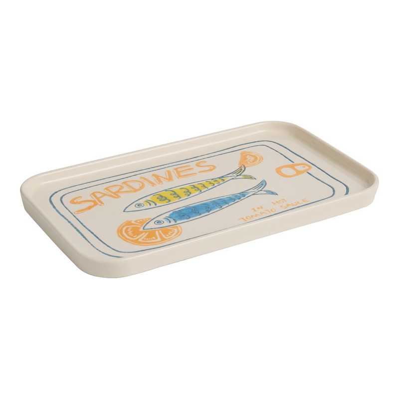 Blue and Ivory Wax Resist Sardines Serving Platter