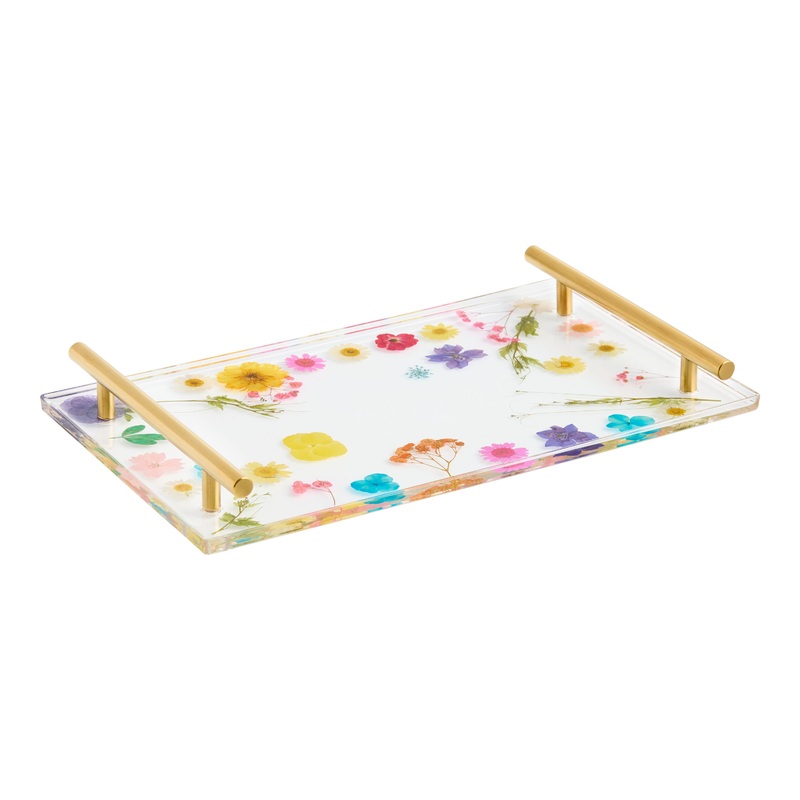 Camila Multicolor Resin Pressed Flower Serving Tray