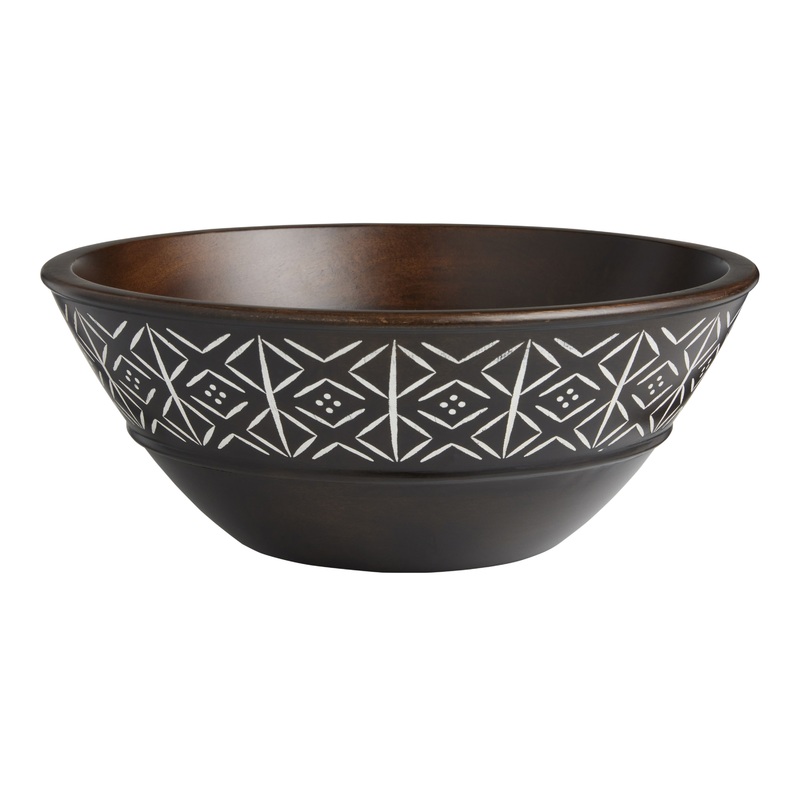 Caravan Espresso And White Mango Wood Geo Salad Bowl