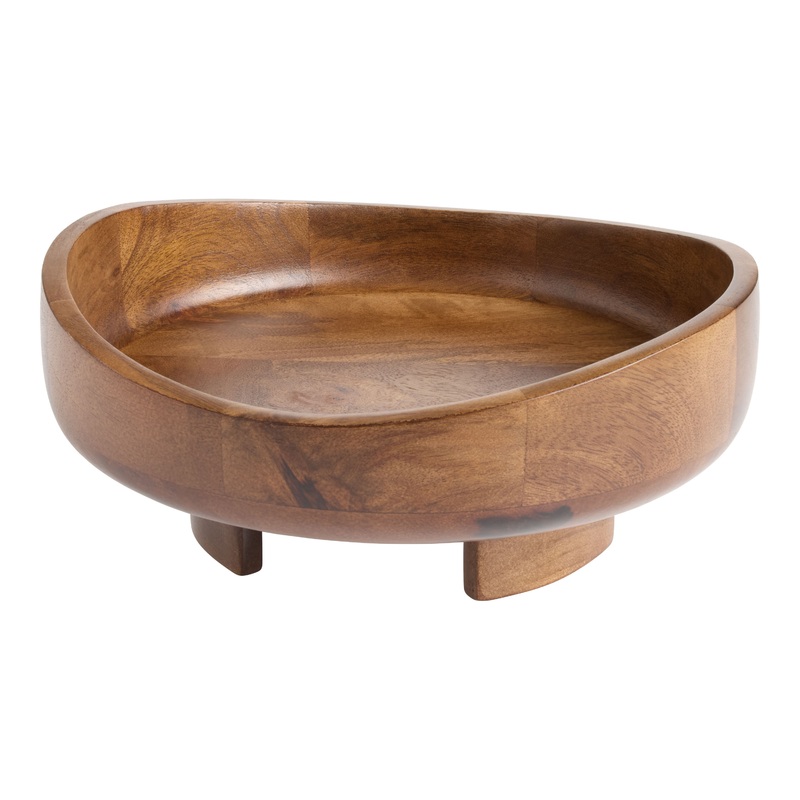 Dark Brown Mango Wood Organic Footed Serving Bowl