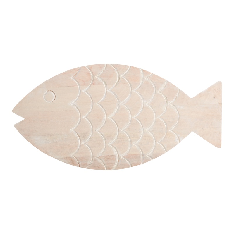 Extra Large Whitewash Wood Fish Shaped Serving Board