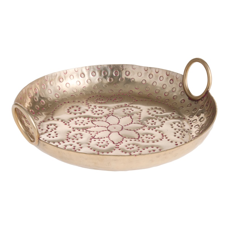 Gold And Fuchsia Metal Hammered Serving Tray