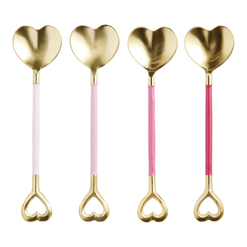 Gold And Pink Enameled Heart Coffee Spoons 4 Pack
