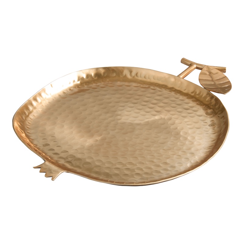 Gold Metal Hammered Pomegranate Serving Platter