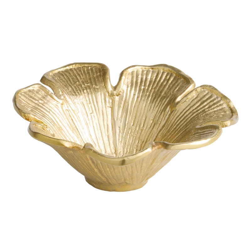 Gold Metal Lily Textured Flower Shaped Bowl