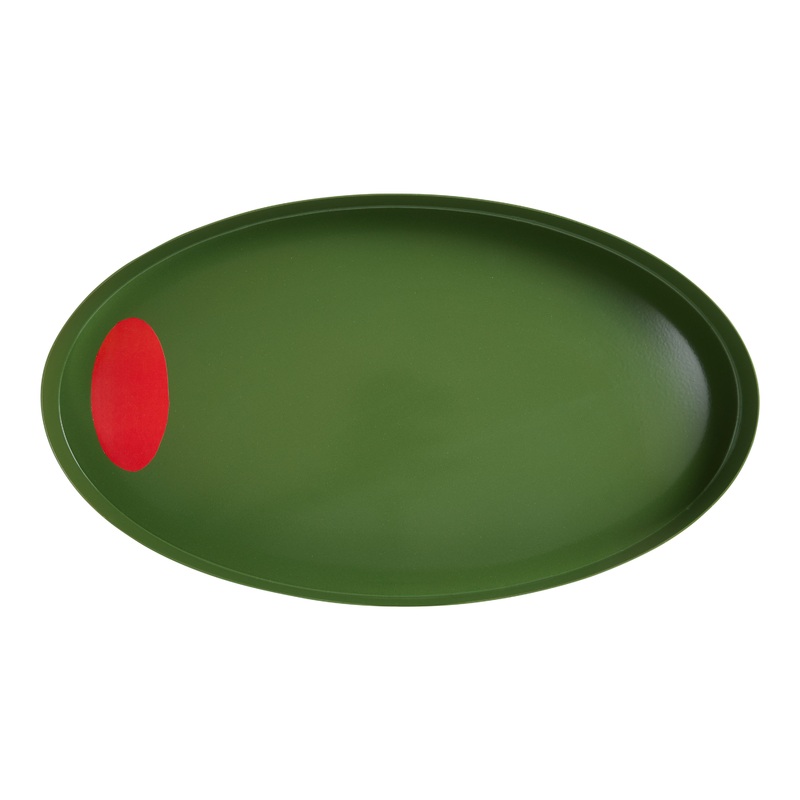 Green and Red Metal Olive Figural Serving Tray