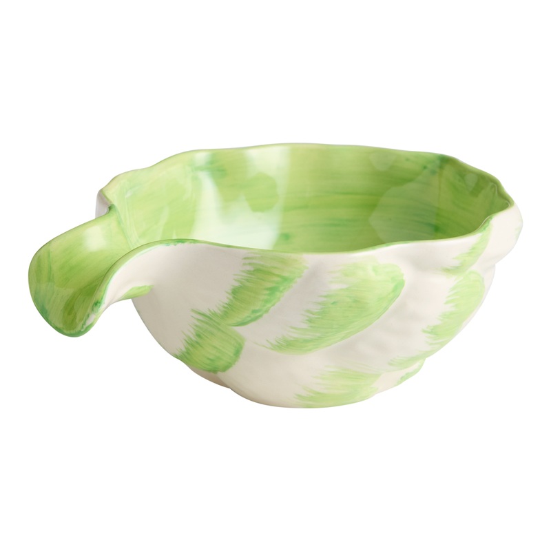 Green and White Artichoke Hand Painted Figural Serving Bowl