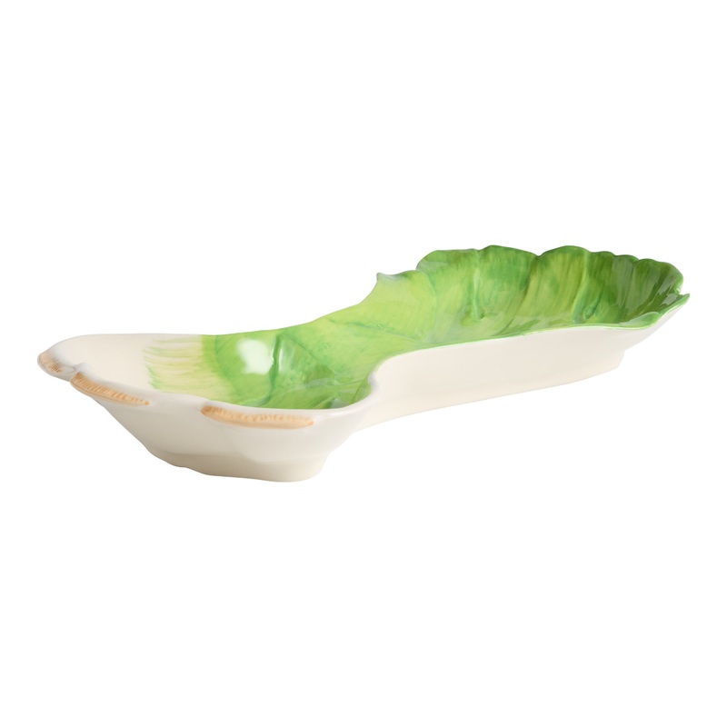 Green Onion Hand Painted Figural Serving Dish