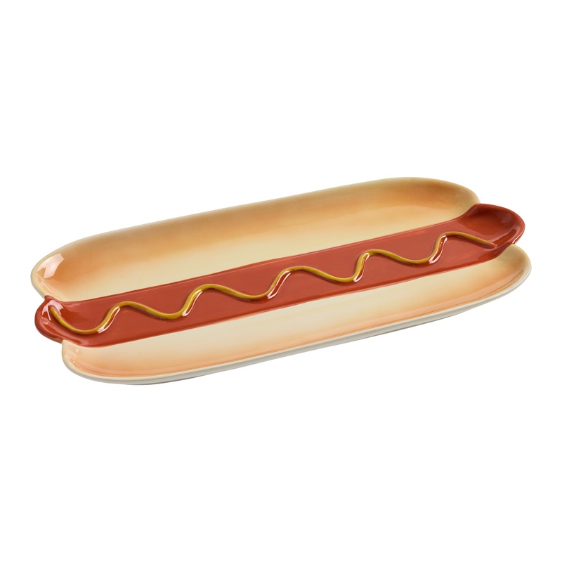 Hot Dog Hand Painted Figural Serving Platter