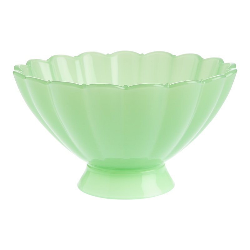 Jade Green Glass Scalloped Footed Serving Bowl