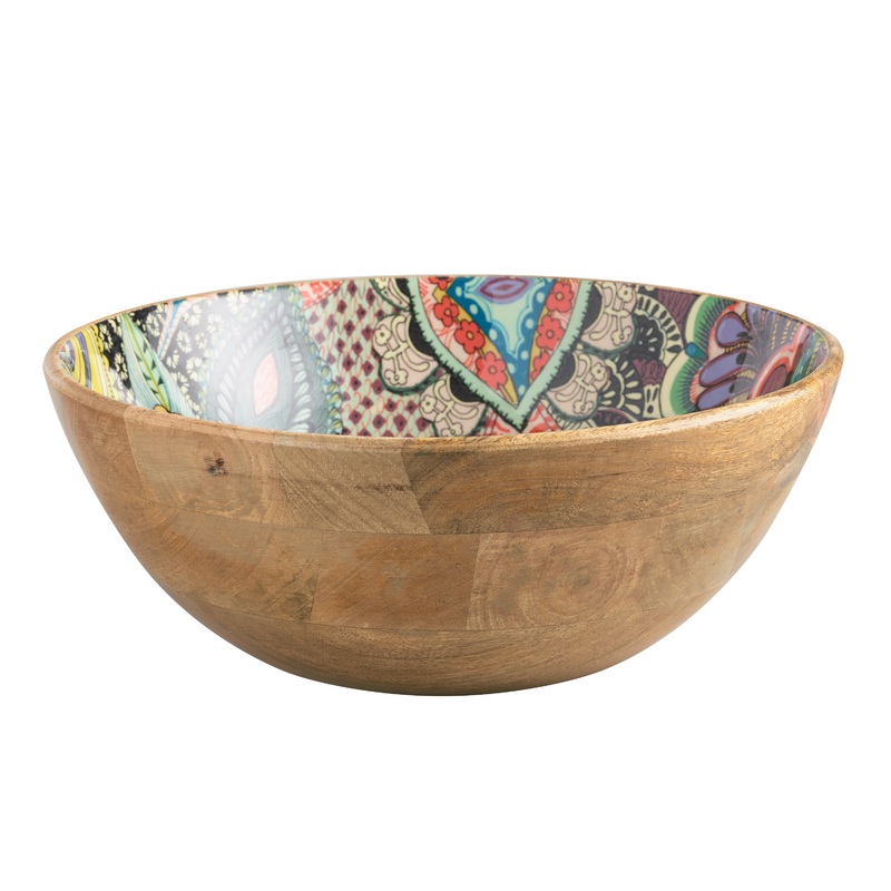 Janice Large Multicolor Enamel Wood Serving Bowl