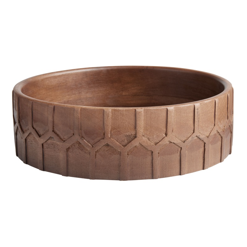 Large Natural Mango Wood Carved Serving Bowl
