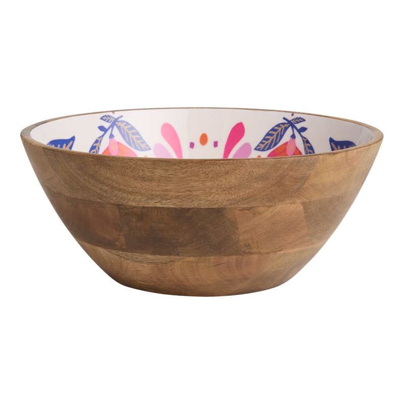 Large Pink and Purple Lotus Enamel Wood Serving Bowl