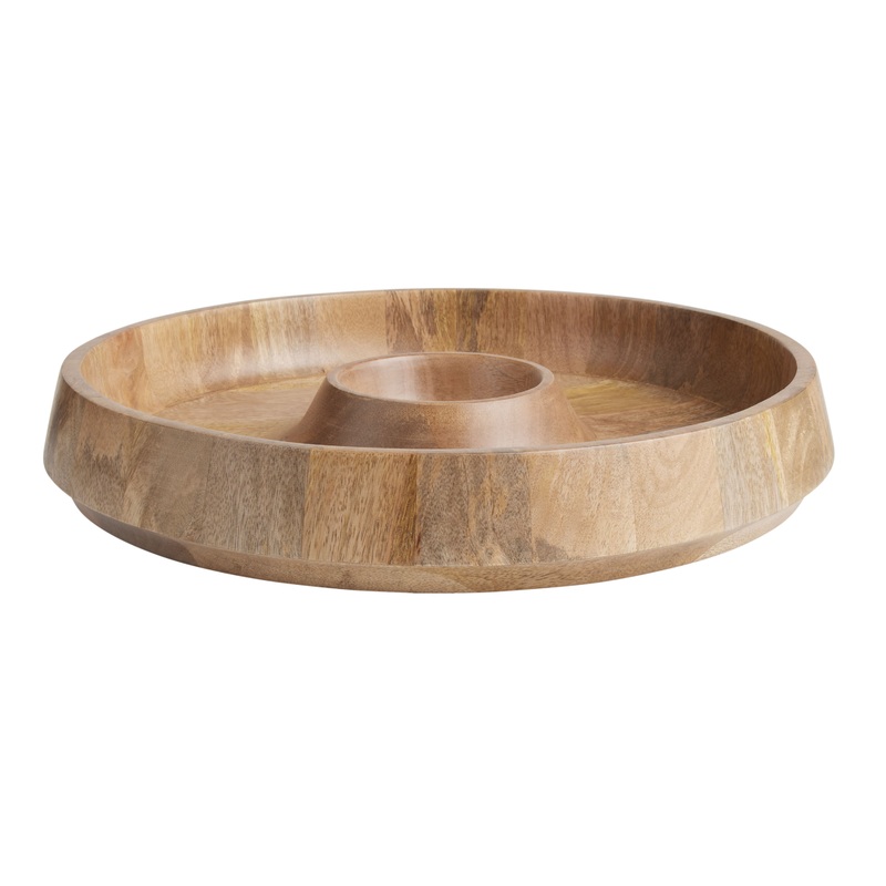 Light Mango Wood Modern Chip And Dip Serving Platter
