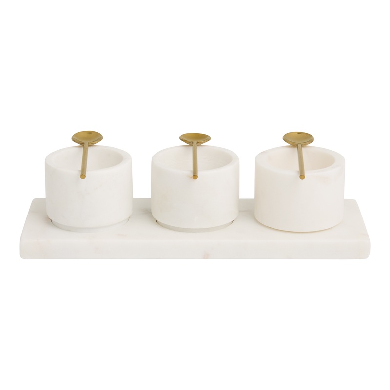 Marble Spice and Condiment Containers with Serving Tray Set