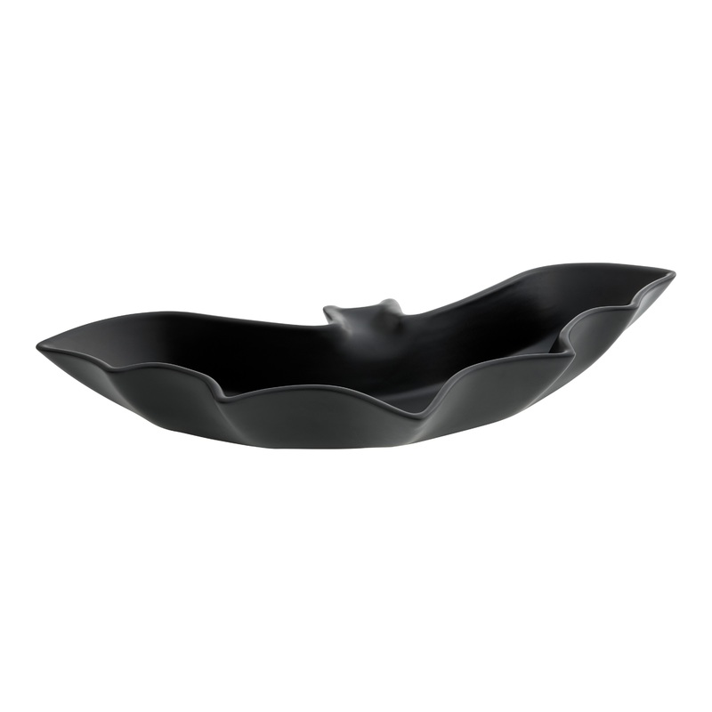 Matte Black Bat Figural Ceramic Serving Bowl