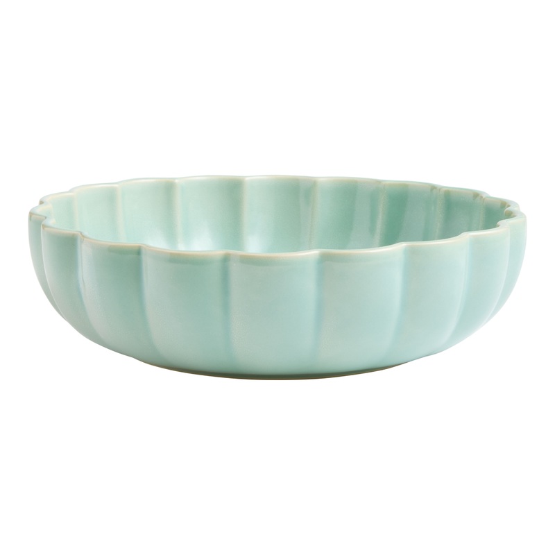 Mint Reactive Glaze Scalloped Serving Bowl