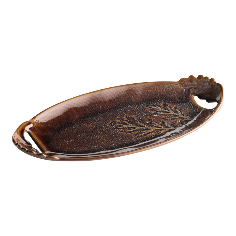 Natick Amber Leaves Reactive Glaze Serving Platter