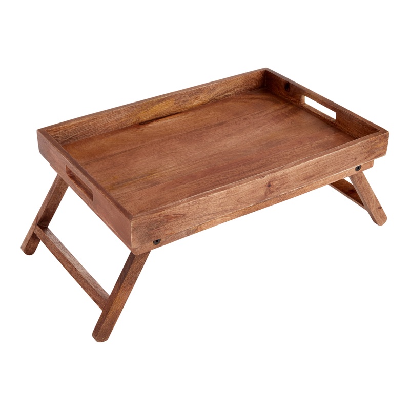 Natural Wood Bed Serving Tray with Folding Legs