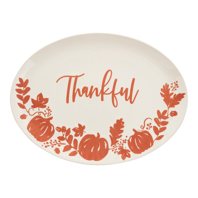Orange And White Pumpkin Thankful Serving Platter