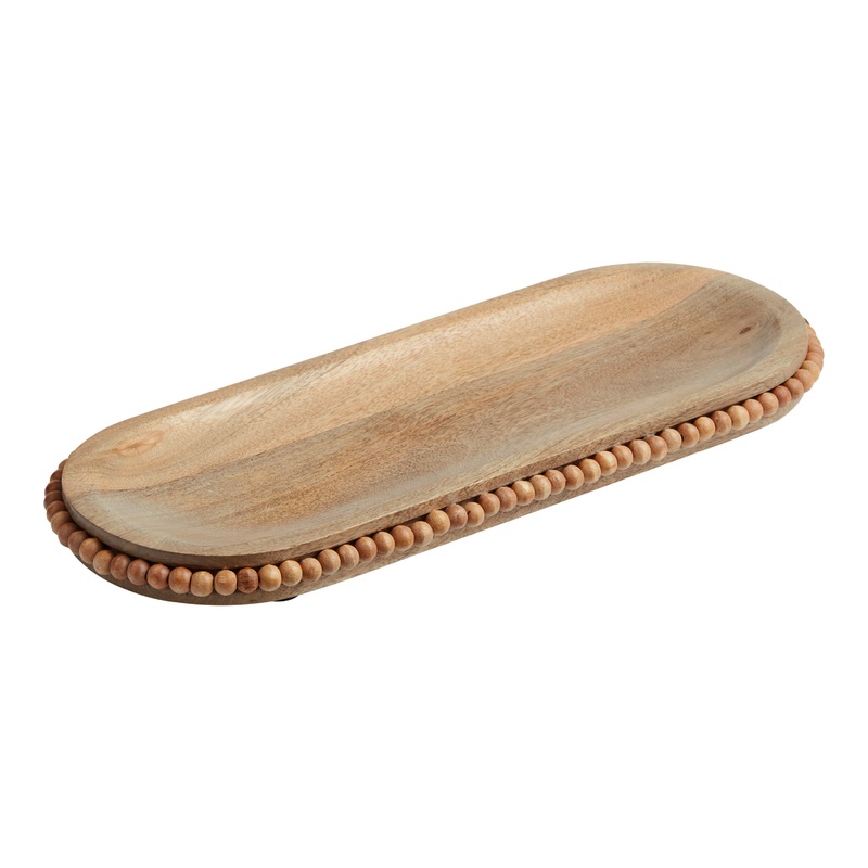 Oval Mango Wood Beaded Serving Tray