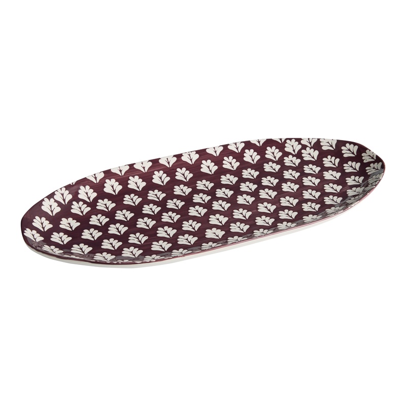 Oval Plum Bhuti Leaves Hand Painted Serving Platter