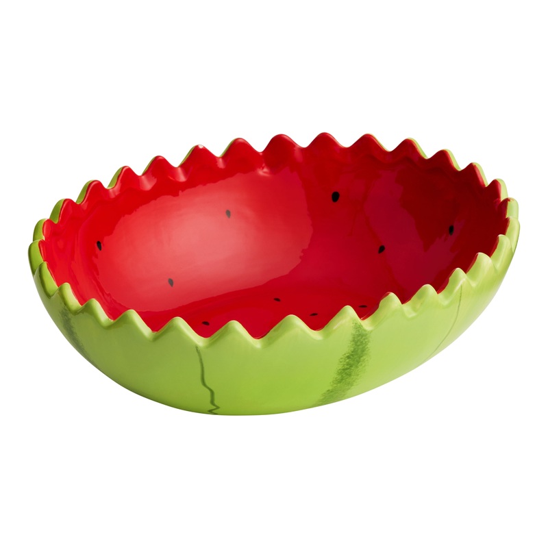 Red and Green Watermelon Hand Painted Figural Serving Bowl