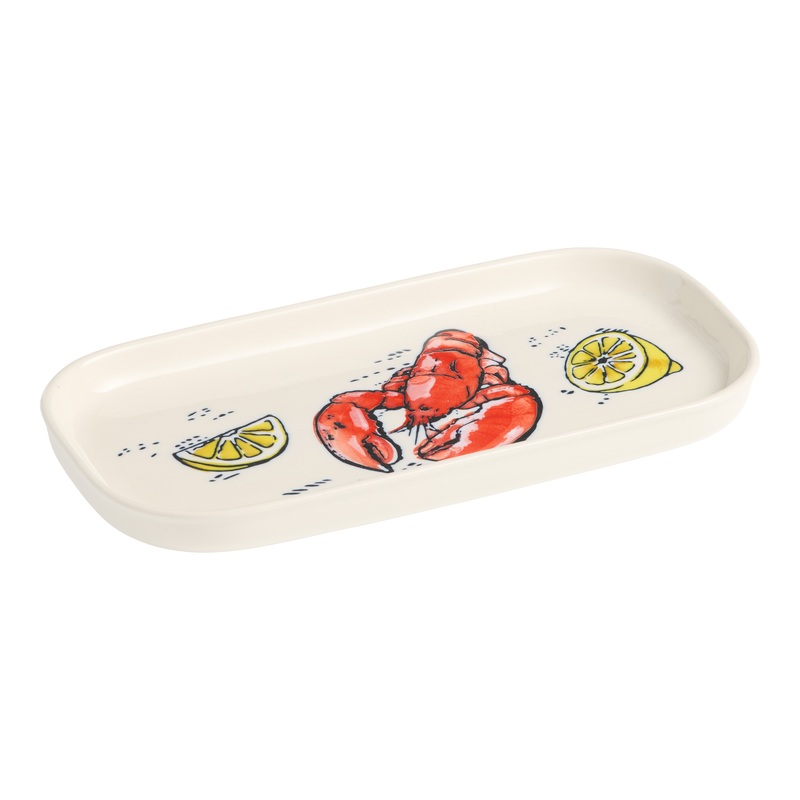 Red and Ivory Wax Resist Lobster Serving Platter