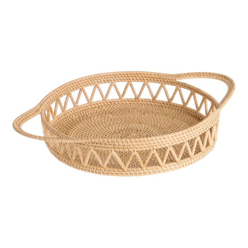 Round Natural Rattan Woven Serving Tray