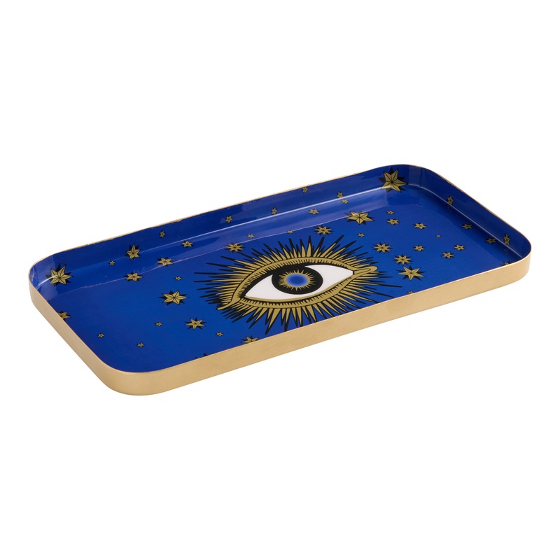 Royal Blue and Yellow Metal Evil Eye Serving Tray