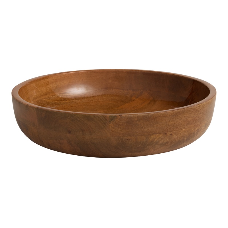 Shallow Enameled Mango Wood Serving Bowl