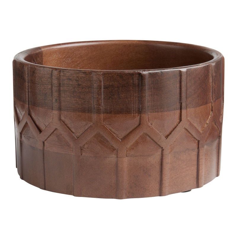 Small Walnut Mango Wood Carved Serving Bowl