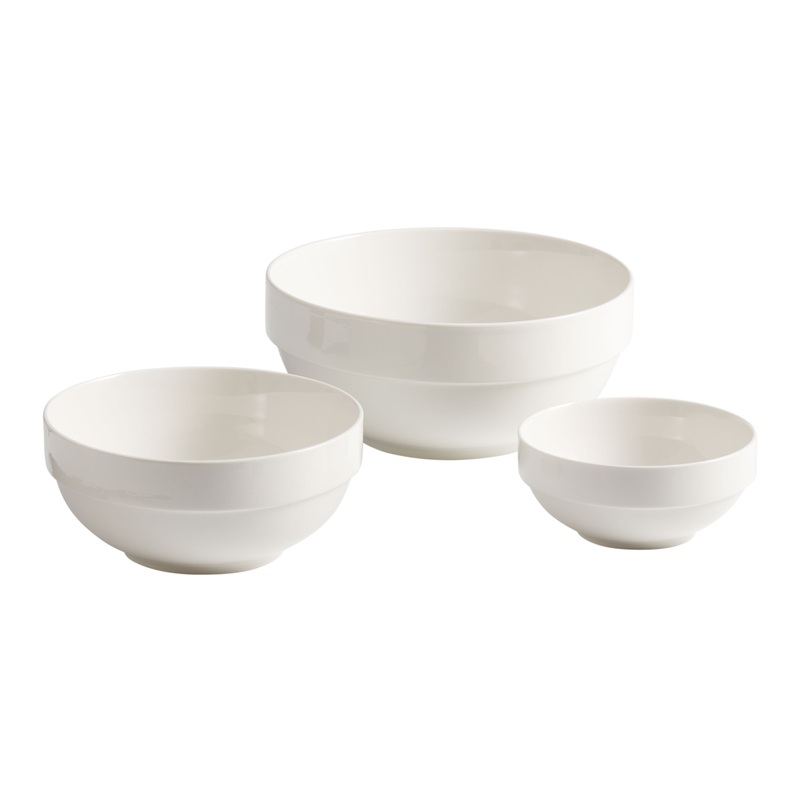 Stacked Natural White Porcelain 3 Piece Serving Bowl Set