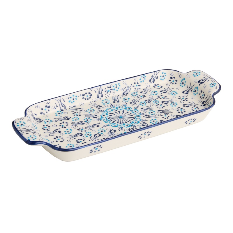 Turkish Artisan Blue Floral Hand Painted Serving Platter