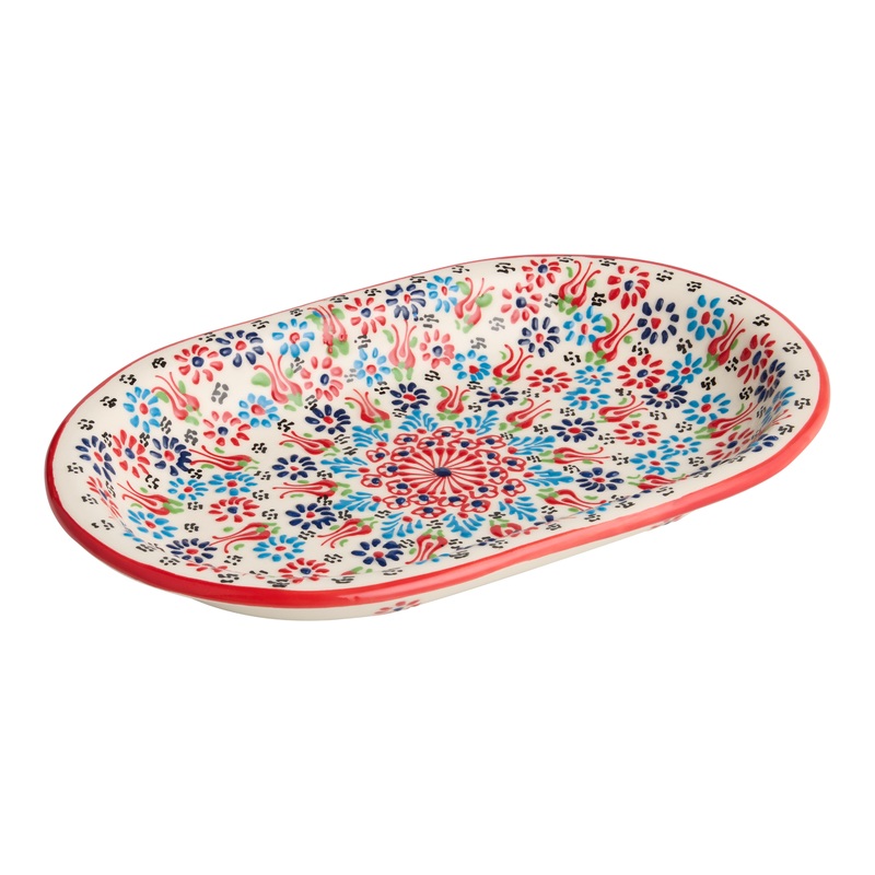 Turkish Artisan Oval Floral Hand Painted Serving Platter
