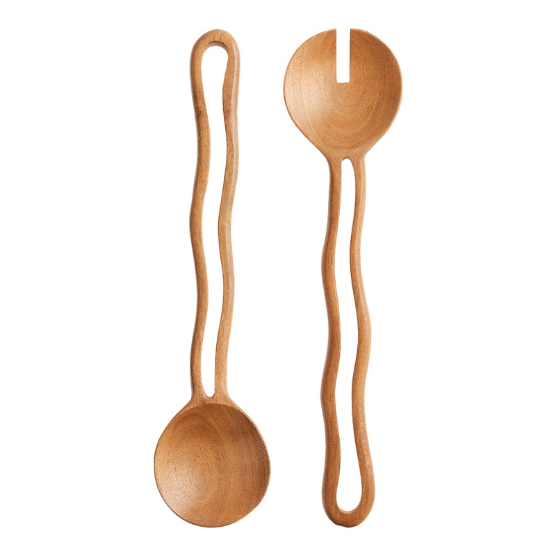 Wavy Acacia Wood Salad Servers 2 Piece Set