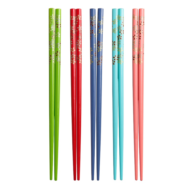 5 Pack Multicolor Floral Bamboo Chopsticks Set of 2