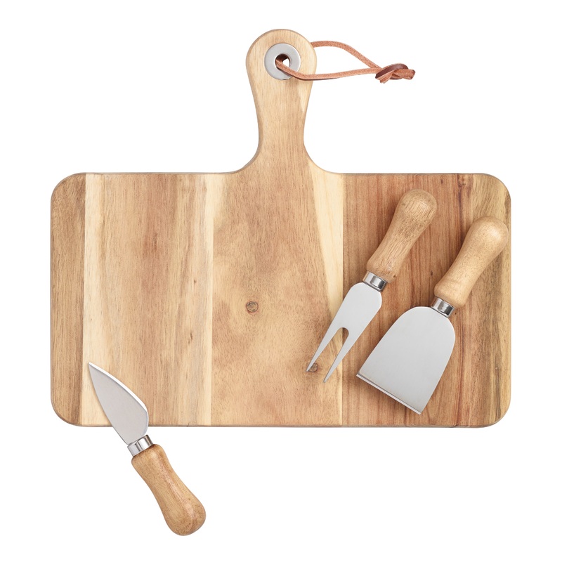 Acacia Wood Cutting Board and Cheese Knives 4 Piece Set