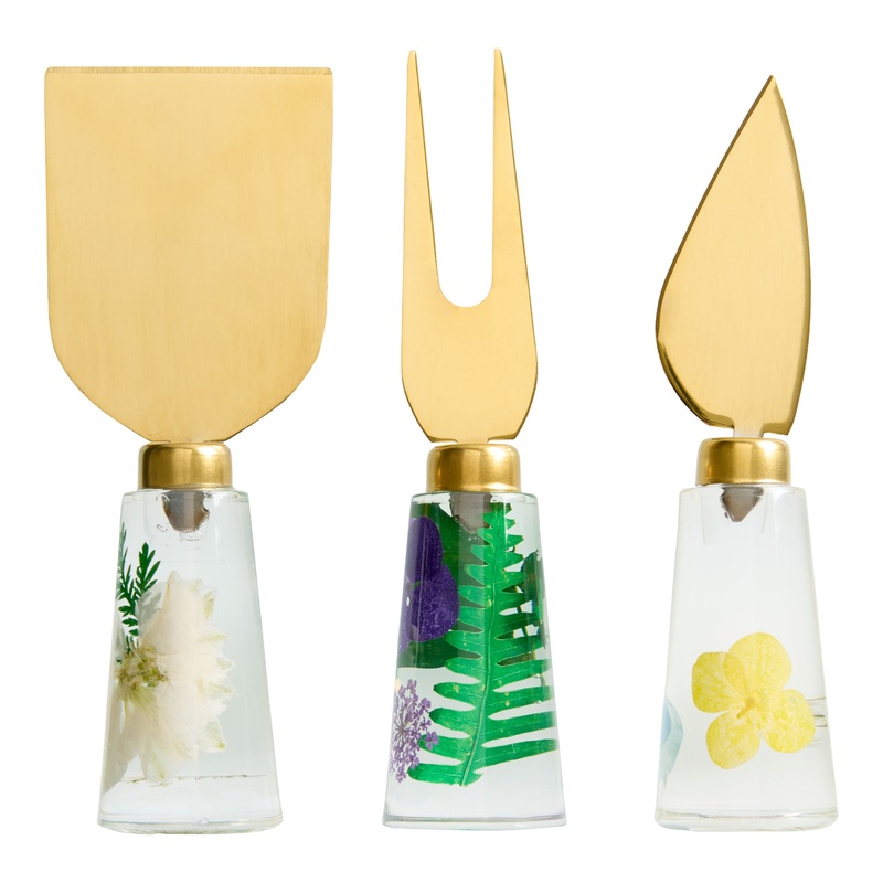 Camila Resin Pressed Flower Cheese Knives 3 Piece Set