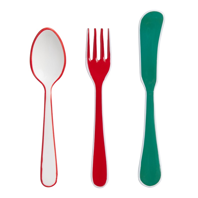 Christmas Colors Enameled Steel Cocktail Utensil 3 Piece Set