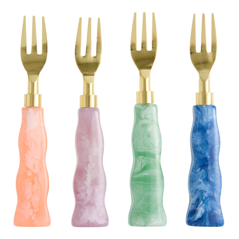 Color Pop Gold Metal and Resin Cocktail Forks Set of 4