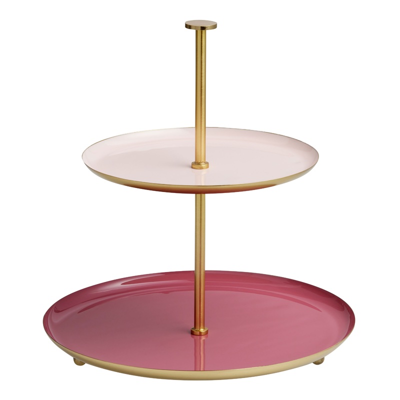 Gold And Pink Enameled Steel 2 Tier Serving Stand