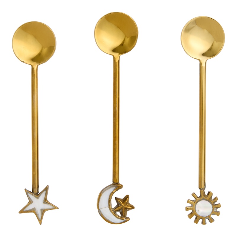 Gold Mother of Pearl Celestial Cocktail Spoons 3 Pack