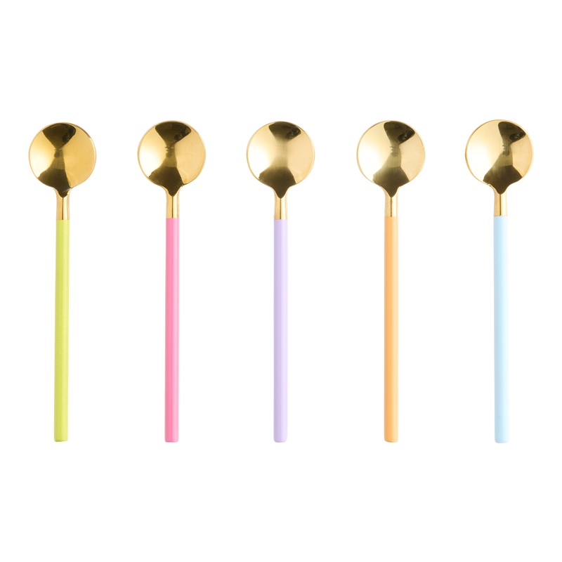 Gold Multicolor Handle Cocktail Spoons Set of 5