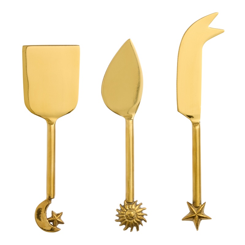 Gold Stainless Steel Celestial Cheese Knives 3 Piece Set